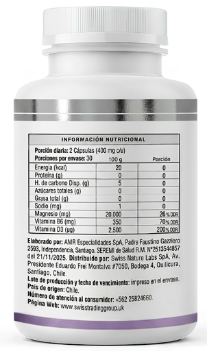 Magnesio Bisglicinato Vitaminas B6 D3